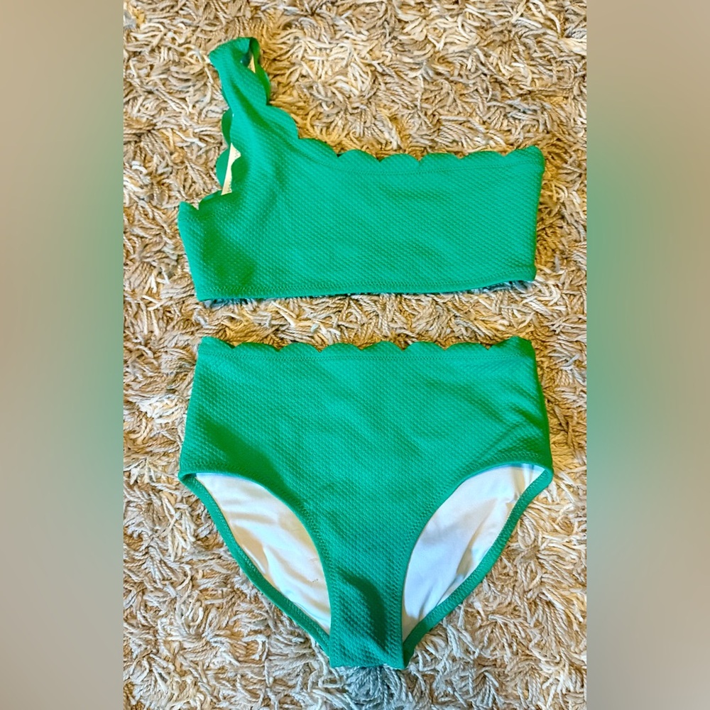 Old Navy Kelly Green Scalloped Kids Bikini Set Size Large EUC